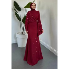 Merven Akyüz Elowenn Pearl Tek Omuz Pelerinli  Abiye Bordo