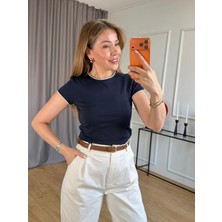Size Özgü Lacivert Brode Yaka Tshirt