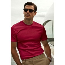 Guaraz Erkek Slimfit Dar Kesim Kırmızı Bisiklet Yaka %100 Organik Pamuk Düz Basic Yazlık T-Shirt