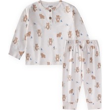 Cigit Animal Desenli Pijama Takım 1-5 Yaş Kırık Beyaz
