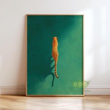 Ninastore Zümrüt Yeşili Çita Duvar Sanatı - Minimalist Orman Hayvanı Baskısı - Modern Safari Posteri - Leopar