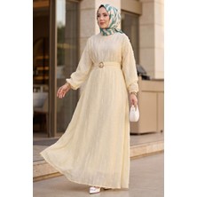 Ns Gold Toka Kemerli Brode Elbise Sarı