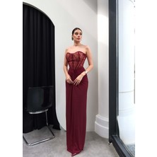 Esra Helvacı Straplez Korse Detay Uzun Elbise