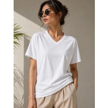 Alyn Wear V Yaka Basic Tişört Kısa Kol Yazlık Regular Fit T-Shirt - Beyaz