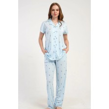 C&city Gömlek Yaka Önden Düğmeli Pijama Takımı Açık Mavi-512228