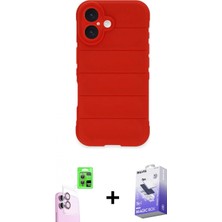 Pileli Store Pilelistore™ iPhone 16 Kılıf Atlas Koleksiyonu - Siyah Bilvis 5in1 5d Magic Hayalet Cam Ekran Koruyucu + Raze Metal Kamera Lens - Pe
