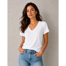 Organickid Basic Kadın V Yaka Beyaz T-Shirt