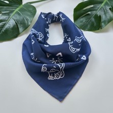 ALS Tasarım Dünyası Lacivert Renk Zemin Üzerine Içinde Beyaz Kedi Desenli %100 Koton Bandana