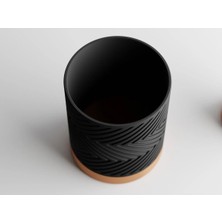 Tüyak Production Zigzag Dekoratif Saksı - Geometrik lı Siyah Saksı 8 cm