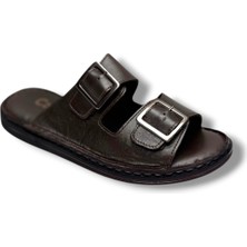 Cakgo 602-26 Hakiki Deri Ultra Soft Çift Tokalı Anatomik Erkek Terlik 40-47