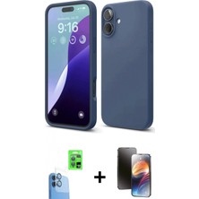 Pileli Store Pilelistore™ iPhone 16 Kılıf Ahenk Serisi - Siyah 3D Antistatik Mat Seramik Nano Ekran Koruyucu + Raze Metal Kamera Lens - Lt