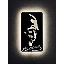 Sem Concept Ledli Işıklı Imzalı Atatürk Süliet Tablosu, Ahşap Tablo, Atatürk Imzalı Portre, Duvar Dekorasyonu