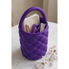 Lunera Accessories Estetik Kapitone Masa Düzenleyici Fırça Tutucu Mor – 3D Baskı Makyaj & Ofis Organizer