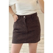 BeeYouStudio Leopar Desenli Denim Kumaş Mini Etek