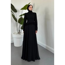 Merven Akyüz Jolienne Beli Gül Detaylı Abiye Siyah