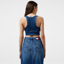Tommy Hilfiger Jeans Top Button Through Kadın Mavi T-Shirt