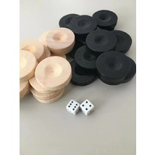 Calperia El Yapımı Ahşap Tavla Pulu Seti, 2 Adet Zar ile 35 mm Boyutunda