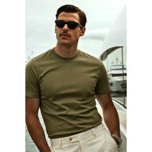 Guaraz Erkek Haki Slimfit Dar Kesim Bisiklet Yaka %100 Organik Pamuk Düz Basic Yazlık T-Shirt