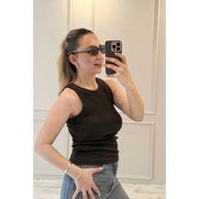 BeeYouStudio Sırtı Dantel Detaylı Bisiklet Yaka Atlet/ Kahverengi