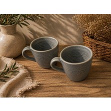2'li Hornfels Ripple Mug 320 cc Seramik Kahve Stoneware Kupa Espresso ve Kahve Kupası Modern Kulplu