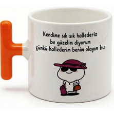 Desene Bak Komik Yazılı ve Sevimli Karakter Baskılı Seramik Hediye Kupa Bardak