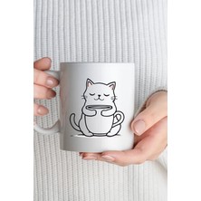Desene Bak Kedi Severlere Özel Minimal Tasarım Kupa