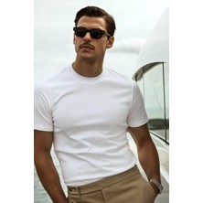 Guaraz Erkek Beyaz Slimfit Dar Kesim Bisiklet Yaka %100 Organik Pamuk Düz Basic Yazlık T-Shirt