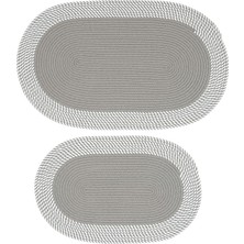 Cool Halı Luke Gri Oval Modern Banyo Paspası Kaymaz Soft Desenli El Dokuma Dekoratif 2’li Set (40X60 50X80)