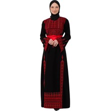 Zaytoon Tesettür Elbise Filistin Nakışlı Modern Siyah Kaftan Geleneksel Şıklık Gold