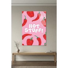 Vitraum Hot Stuff Yazılı ve Acı Biber Desenli Mutfak Cam Tablo, Ev ve Ofis Uv Baskılı Premium Kırılmaz 4mm