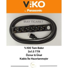 Viko Multi-Let Siyah 6'lı Anahtarlı 8 Metre Topraklı Çocuk Korumalı Kablolu Grup Priz