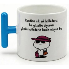 Desene Bak Komik Yazılı ve Sevimli Karakter Baskılı Seramik Hediye Kupa Bardak