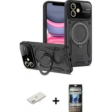 İlk El Grup Pilelistore™ iPhone 11 Kılıf Kıvılcım Modern Serisi - Siyah 34D Hayalet Izgaralı Cam + Renkli Kamera Lens Koruma Cam - Pe