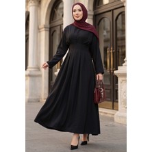 Md Bel Pileli Kuşak Detaylı Elbise Siyah