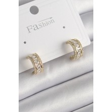 Youday Accessories Pirinç Gold Renk Zirkon Taşlı Halka Model Kadın Küpe