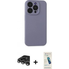 Pileli Store Pilelistore™ iPhone 15 Pro Kılıf Ahenk Serisi - Şeffaf Pasifik Cam Ekran Koruyucu + Raze Metal Kamera Lens - Gs
