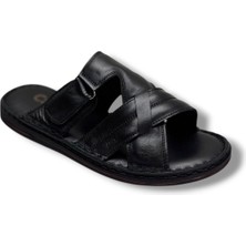 Cakgo 143-26 Hakiki Deri Ultra Soft Çapraz Bant Cırtlı Anatomik Erkek Terlik 40-47