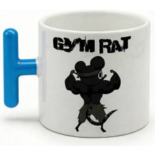 Desene Bak Özel Tasarım Kupa Bardak - Kaslı Gym Faresi Konsept Baskılı Seramik Hediye Kupa Bardak
