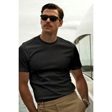 Guaraz Erkek Siyah Slimfit Dar Kesim Bisiklet Yaka %100 Organik Pamuk Düz Basic Yazlık T-Shirt