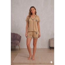 Kiss Me Pamuklu Gömlek Yaka Düğmeli Rahat Şık Şortlu Pijama Takımı