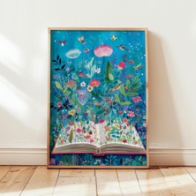 Ninastore Hayalperest Masal Bahçesi Posteri - Çiçek Açan Çiçekli Duvar Sanatı - Büyülü Kitap Illüstrasyonu
