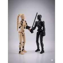 M&D Design Dummy 13 Saçlı Kız ve Siyah Figür Ikili Set - Hareketli Eklemli 3D Baskı Robot Aksiyon Figürü