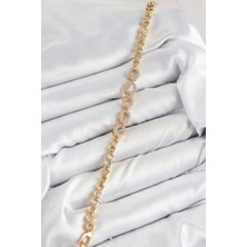 Youday Accessories Pirinç Zirkon Taşlı Oval Model Gold Renk Kadın Bileklik
