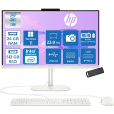 Hp Omnistudio 24-CU0015NT Intel Core 7 240H 5.2 Ghz 24GB Ddr5 512GB SSD Windows 11 Pro Dokunmatik 23.8" Fhd (1920 x 1080) 75HZ Wled IPS Beyaz All In One Bilgisayar HPD62KSEAP05+ Zetta Bellek