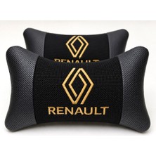 Brtshopping Renault Gold Logolu Boyun Yastığı Keten Siyah Deri Konfor Kafalık Yastığı 2 Adet