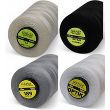 Aura Online Dikiş Ipliği - Polyester 120 Numara Gürpoly - 4 Adet Siyah - Beyaz - Taş - Orta Gri .auraonline