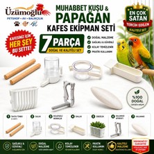 Üzümoğlu 7 Parça Kuş Kafes Ekipman Seti – Muhabbet Kuşu & Papağan Için Suluk, Tünek, Mamalık, Kalamar Taşı