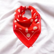 ALS Tasarım Dünyası Turuncu Renk Papatya Desenli %100 Koton Bandana