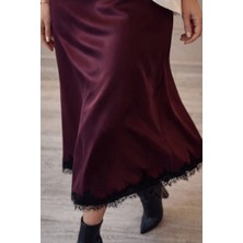 BeeYouStudio Saten Dantel Detaylı Etek/ Bordo L