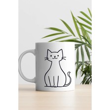 Desene Bak Kedi Severlere Özel Minimal Tasarım Kupa